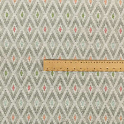 Uzbek Decorative Geometric Diamond Design Grey White Green Orange Pink Colour Soft Chenille Upholstery Fabric JO-403 - Roman Blinds