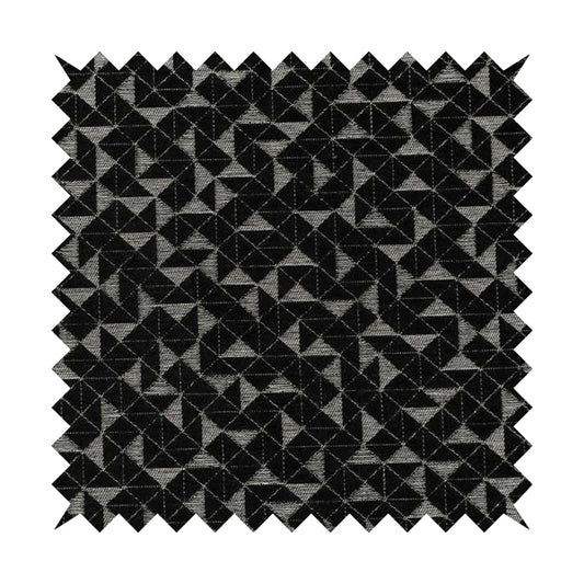 Voyage Designer Geometric Small Motif Pattern In Black Soft Chenille Upholstery Fabric JO-404