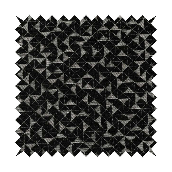 Voyage Designer Geometric Small Motif Pattern In Black Soft Chenille Upholstery Fabric JO-404 - Made To Measure Curtains