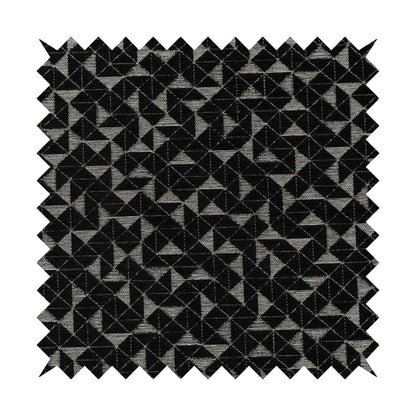 Voyage Designer Geometric Small Motif Pattern In Black Soft Chenille Upholstery Fabric JO-404 - Made To Measure Curtains