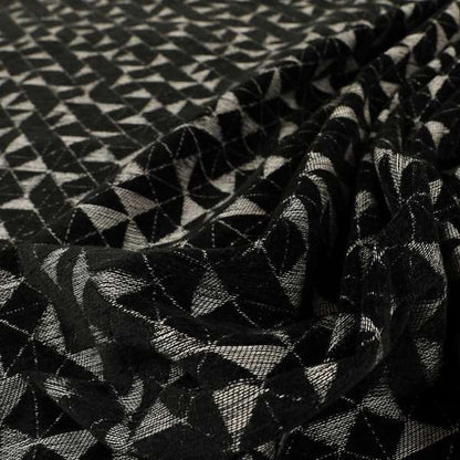 Voyage Designer Geometric Small Motif Pattern In Black Soft Chenille Upholstery Fabric JO-404 - Roman Blinds