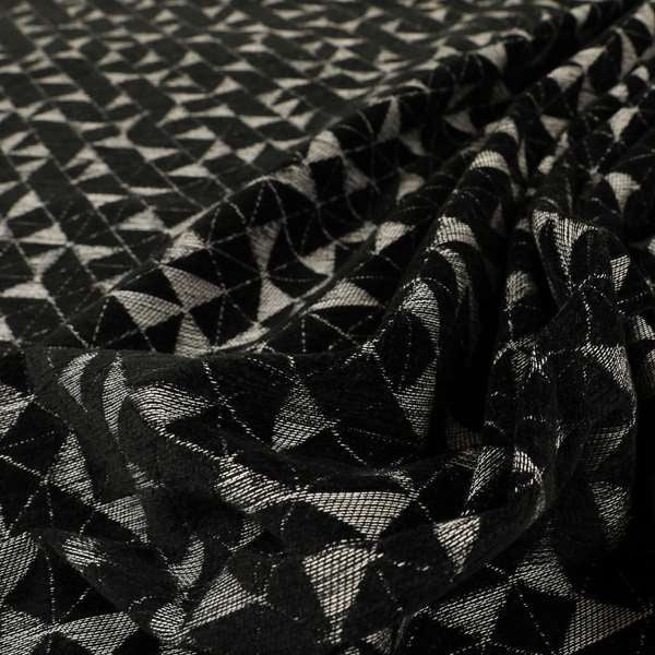 Voyage Designer Geometric Small Motif Pattern In Black Soft Chenille Upholstery Fabric JO-404