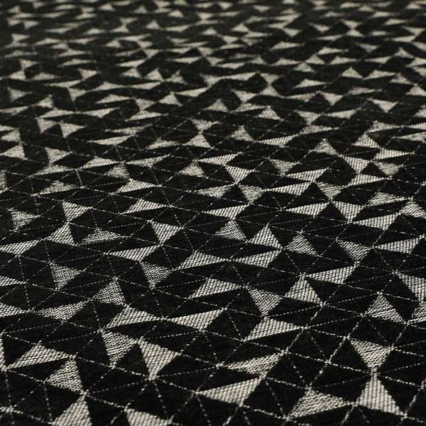 Voyage Designer Geometric Small Motif Pattern In Black Soft Chenille Upholstery Fabric JO-404 - Roman Blinds