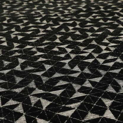 Voyage Designer Geometric Small Motif Pattern In Black Soft Chenille Upholstery Fabric JO-404 - Made To Measure Curtains