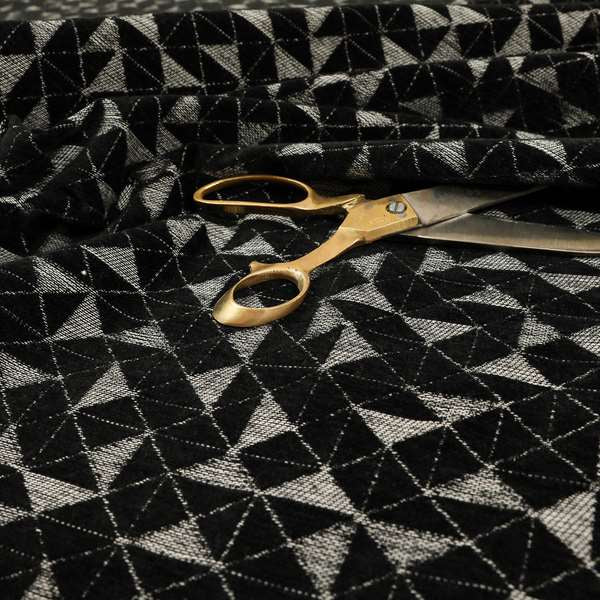 Voyage Designer Geometric Small Motif Pattern In Black Soft Chenille Upholstery Fabric JO-404 - Roman Blinds