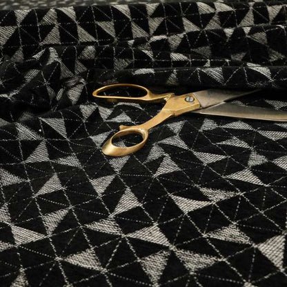 Voyage Designer Geometric Small Motif Pattern In Black Soft Chenille Upholstery Fabric JO-404 - Made To Measure Curtains