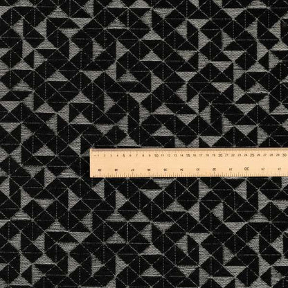 Voyage Designer Geometric Small Motif Pattern In Black Soft Chenille Upholstery Fabric JO-404 - Made To Measure Curtains