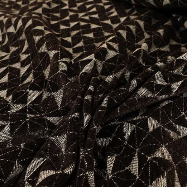 Voyage Designer Geometric Small Motif Pattern In Chocolate Brown Soft Chenille Upholstery Fabric JO-406 - Roman Blinds