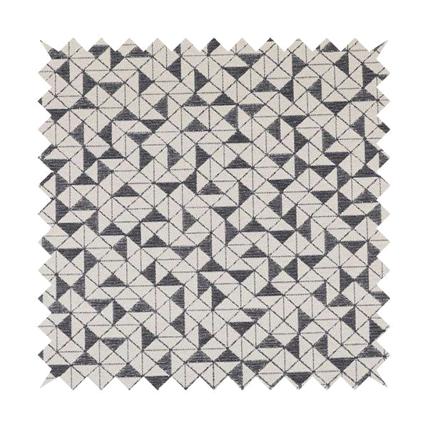 Voyage Designer Geometric Small Motif Pattern In Cream Grey Soft Chenille Upholstery Fabric JO-408 - Roman Blinds