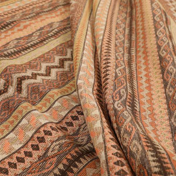 Maasai African Aztec Inspired Small Motif Striped Pattern Brown Orange Colour Furnishing Fabric JO-409 - Roman Blinds