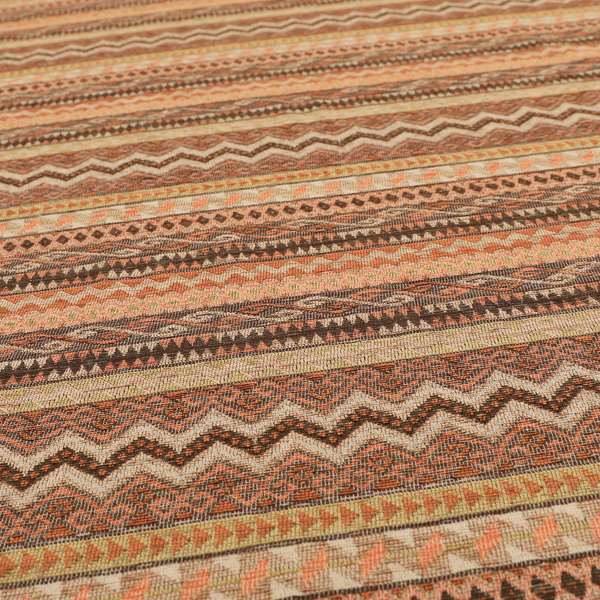 Maasai African Aztec Inspired Small Motif Striped Pattern Brown Orange Colour Furnishing Fabric JO-409 - Made To Measure Curtains