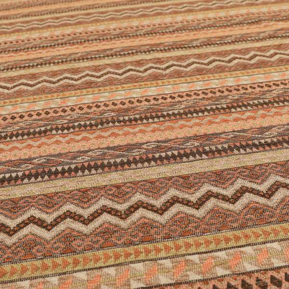 Maasai African Aztec Inspired Small Motif Striped Pattern Brown Orange Colour Furnishing Fabric JO-409 - Made To Measure Curtains