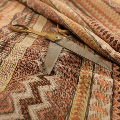 Maasai African Aztec Inspired Small Motif Striped Pattern Brown Orange Colour Furnishing Fabric JO-409 - Roman Blinds