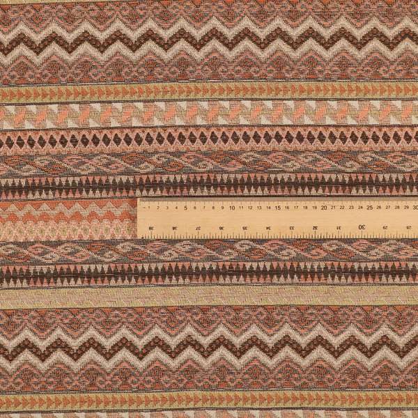 Maasai African Aztec Inspired Small Motif Striped Pattern Brown Orange Colour Furnishing Fabric JO-409 - Roman Blinds