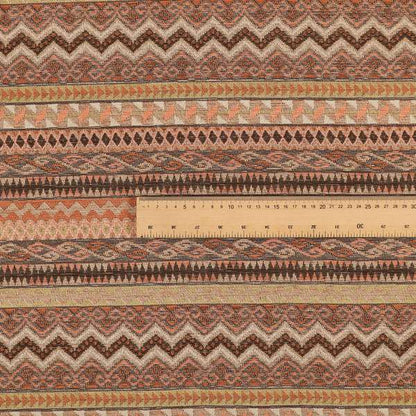 Maasai African Aztec Inspired Small Motif Striped Pattern Brown Orange Colour Furnishing Fabric JO-409 - Made To Measure Curtains