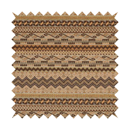 Maasai African Aztec Inspired Small Motif Striped Pattern Yellow Brown Orange Colour Furnishing Fabric JO-410