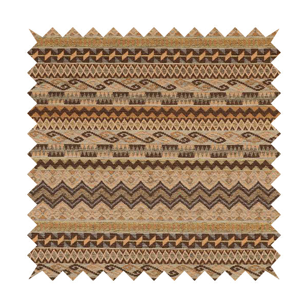 Maasai African Aztec Inspired Small Motif Striped Pattern Yellow Brown Orange Colour Furnishing Fabric JO-410 - Made To Measure Curtains