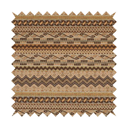 Maasai African Aztec Inspired Small Motif Striped Pattern Yellow Brown Orange Colour Furnishing Fabric JO-410 - Made To Measure Curtains