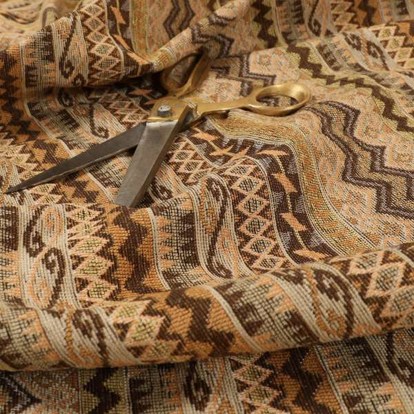 Maasai African Aztec Inspired Small Motif Striped Pattern Yellow Brown Orange Colour Furnishing Fabric JO-410