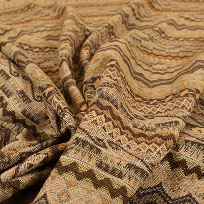 Maasai African Aztec Inspired Small Motif Striped Pattern Yellow Brown Orange Colour Furnishing Fabric JO-410 - Roman Blinds