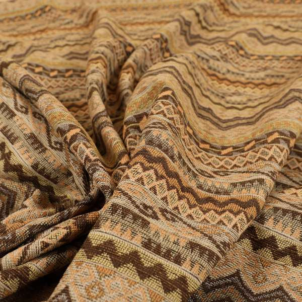 Maasai African Aztec Inspired Small Motif Striped Pattern Yellow Brown Orange Colour Furnishing Fabric JO-410