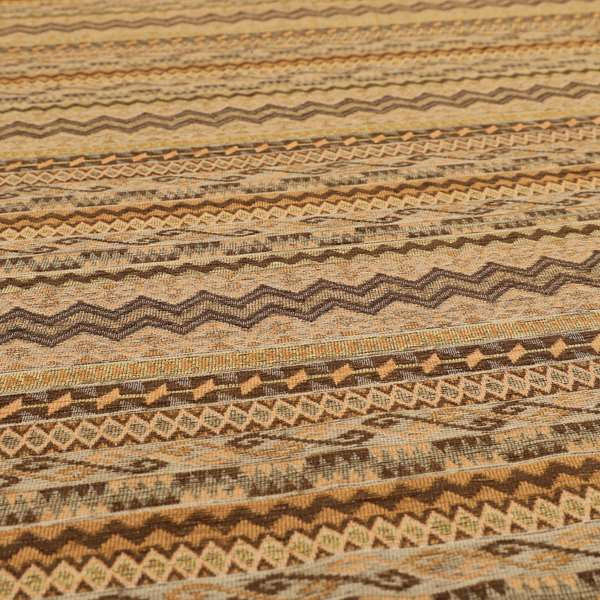 Maasai African Aztec Inspired Small Motif Striped Pattern Yellow Brown Orange Colour Furnishing Fabric JO-410 - Roman Blinds