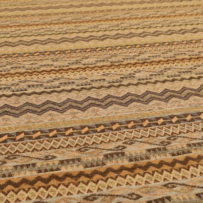 Maasai African Aztec Inspired Small Motif Striped Pattern Yellow Brown Orange Colour Furnishing Fabric JO-410