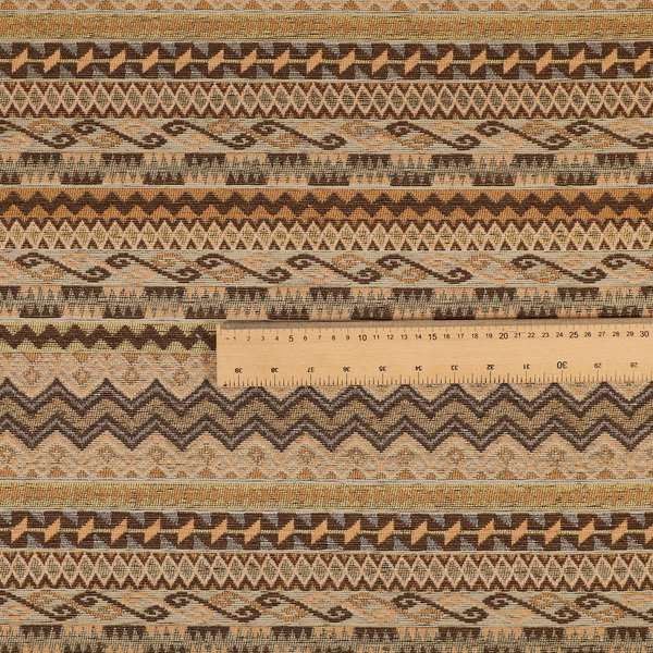 Maasai African Aztec Inspired Small Motif Striped Pattern Yellow Brown Orange Colour Furnishing Fabric JO-410 - Roman Blinds