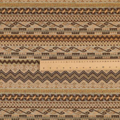 Maasai African Aztec Inspired Small Motif Striped Pattern Yellow Brown Orange Colour Furnishing Fabric JO-410 - Made To Measure Curtains