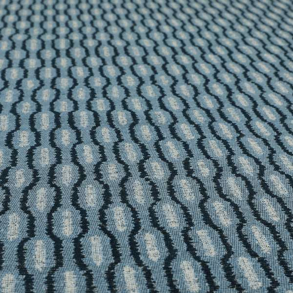 Atmosfera Woven Fabric Funky Modern Navy Blue Eyelet Stripe Pattern Furnishing Fabric JO-412 - Roman Blinds