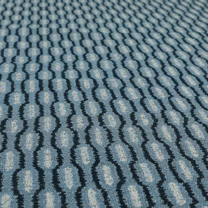 Atmosfera Woven Fabric Funky Modern Navy Blue Eyelet Stripe Pattern Furnishing Fabric JO-412 - Roman Blinds