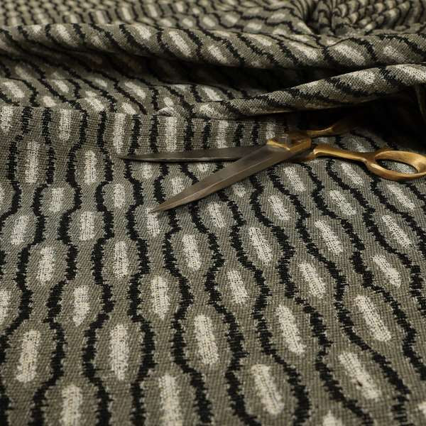 Atmosfera Woven Fabric Funky Modern Black Grey Eyelet Stripe Pattern Furnishing Fabric JO-416 - Made To Measure Curtains