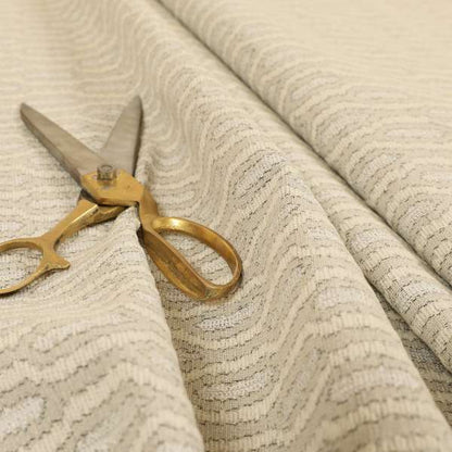 Atmosfera Woven Fabric Funky Modern White Cream Eyelet Stripe Pattern Furnishing Fabric JO-417 - Roman Blinds