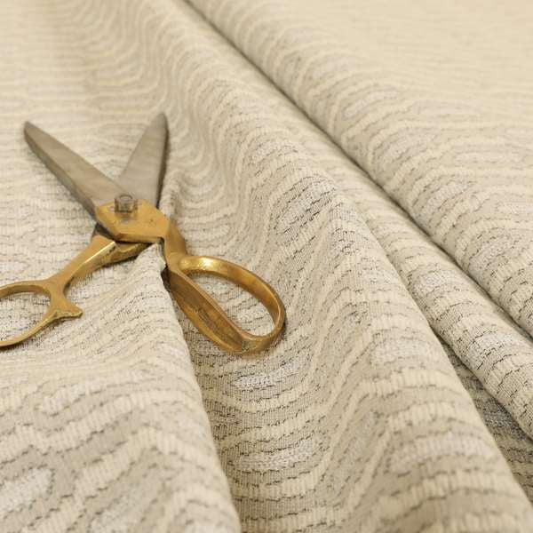 Atmosfera Woven Fabric Funky Modern White Cream Eyelet Stripe Pattern Furnishing Fabric JO-417 - Made To Measure Curtains