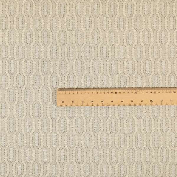 Atmosfera Woven Fabric Funky Modern White Cream Eyelet Stripe Pattern Furnishing Fabric JO-417 - Roman Blinds