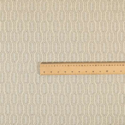 Atmosfera Woven Fabric Funky Modern White Cream Eyelet Stripe Pattern Furnishing Fabric JO-417 - Roman Blinds