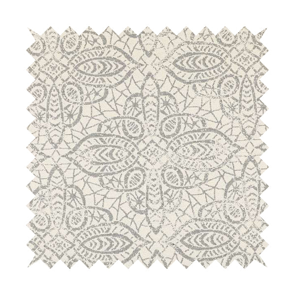 Voyage Designer Medallion Pattern In Cream With Silver Background Pattern Soft Chenille Upholstery Fabric JO-418 - Made To Measure Curtains