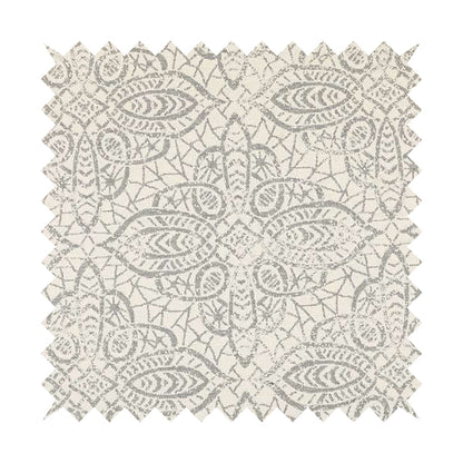 Voyage Designer Medallion Pattern In Cream With Silver Background Pattern Soft Chenille Upholstery Fabric JO-418