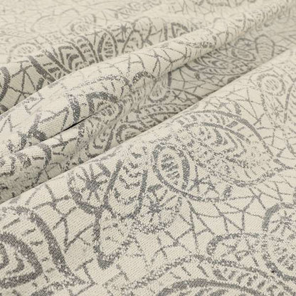 Voyage Designer Medallion Pattern In Cream With Silver Background Pattern Soft Chenille Upholstery Fabric JO-418