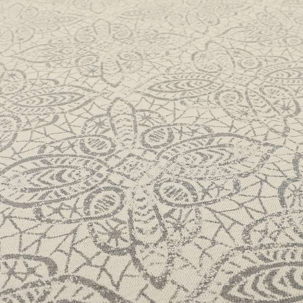 Voyage Designer Medallion Pattern In Cream With Silver Background Pattern Soft Chenille Upholstery Fabric JO-418