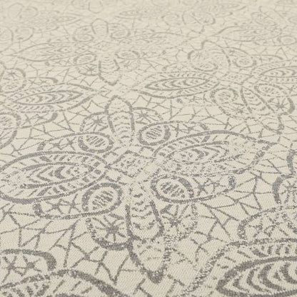 Voyage Designer Medallion Pattern In Cream With Silver Background Pattern Soft Chenille Upholstery Fabric JO-418