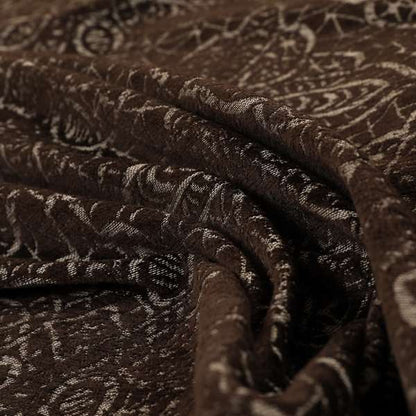 Voyage Designer Medallion Pattern In Chocolate Brown Pattern Soft Chenille Upholstery Fabric JO-419 - Made To Measure Curtains