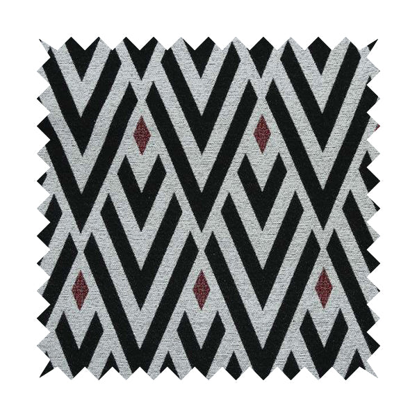 Danton Striking Large Diamond Pattern White Black Red Colour Soft Woven Chenille Furnishing Fabric JO-42 - Roman Blinds