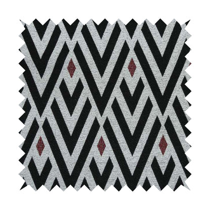 Danton Striking Large Diamond Pattern White Black Red Colour Soft Woven Chenille Furnishing Fabric JO-42 - Made To Measure Curtains