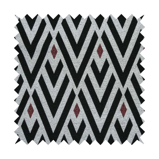 Danton Striking Large Diamond Pattern White Black Red Colour Soft Woven Chenille Furnishing Fabric JO-42