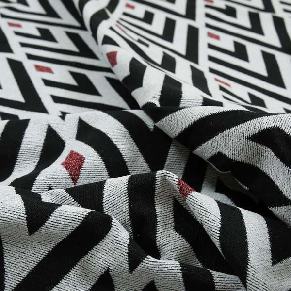 Danton Striking Large Diamond Pattern White Black Red Colour Soft Woven Chenille Furnishing Fabric JO-42 - Roman Blinds