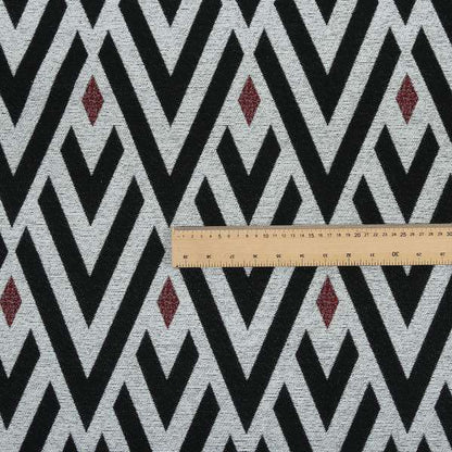 Danton Striking Large Diamond Pattern White Black Red Colour Soft Woven Chenille Furnishing Fabric JO-42 - Roman Blinds