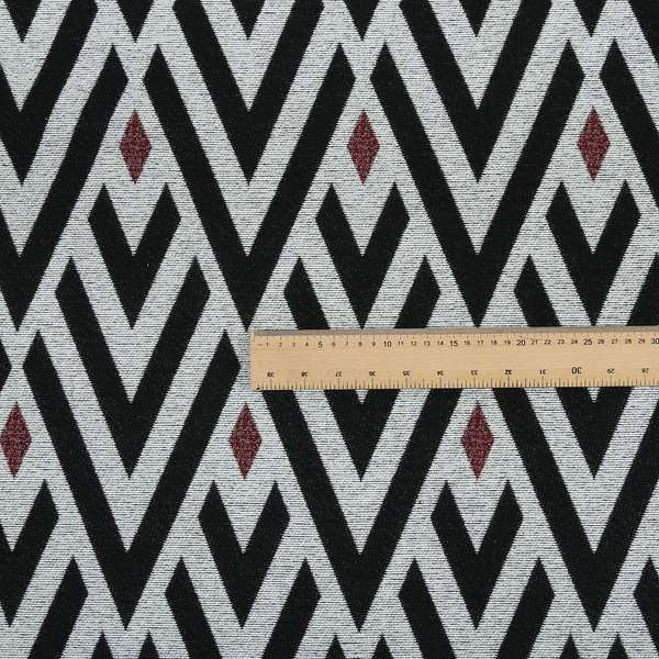 Danton Striking Large Diamond Pattern White Black Red Colour Soft Woven Chenille Furnishing Fabric JO-42