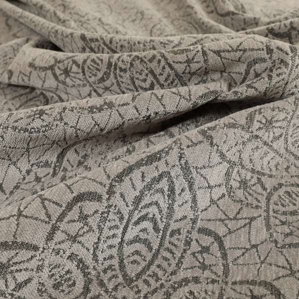 Voyage Designer Medallion Pattern In Grey Pattern Soft Chenille Upholstery Fabric JO-420 - Made To Measure Curtains