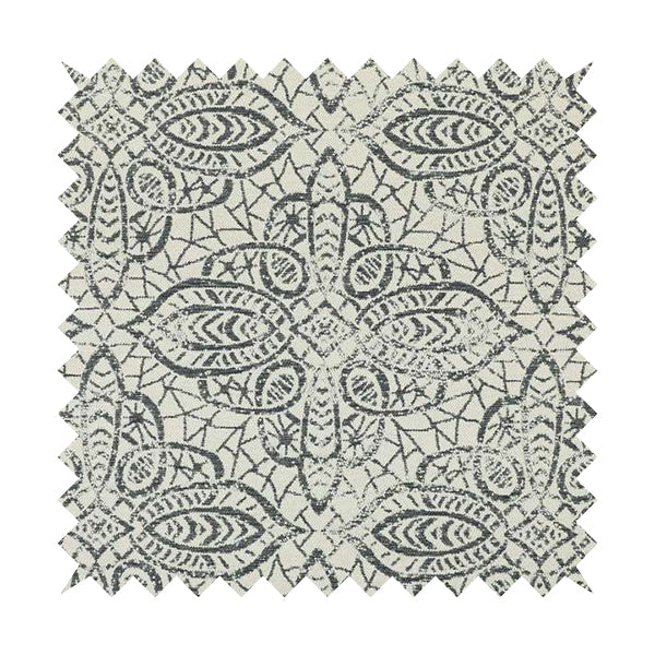 Voyage Designer Medallion Pattern In Cream Grey Pattern Soft Chenille Upholstery Fabric JO-421